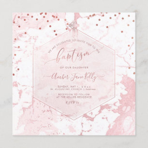 Invitación Bautizo Mármol Panal de Abejas Rosado PixDezines