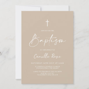 Invitación Bautizo Minimalista Beige Neutro
