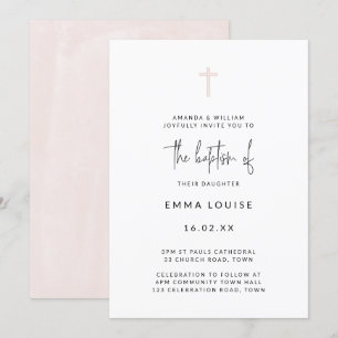 Invitación Bautizo Minimalista Moderno Acuarela Manuscrito