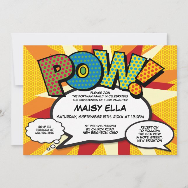 Invitación Bautizo Modernización Libro Cómic (Anverso)
