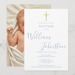 Invitación Bautizo Moderno Bautismo Azul Polvoriento Foto