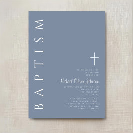 Invitación Bautizo Moderno Elegante Cruz Azul Polvo
