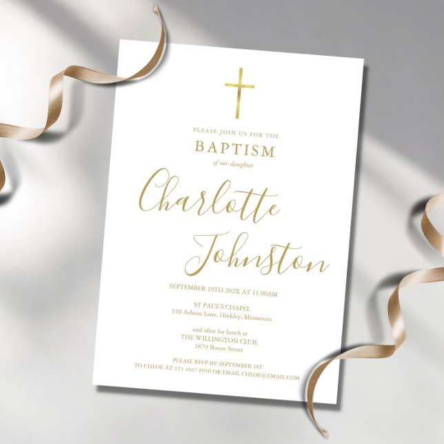Invitación Bautizo Moderno Firma Dorada  (Subido por el creador)