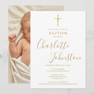 Invitación Bautizo Moderno Firma Dorada Foto
