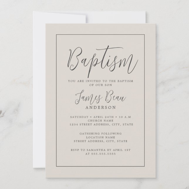 Invitación Bautizo Moderno Marfil (Anverso)