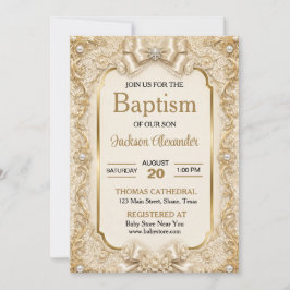 Invitación Bautizo Neutral Boho de Encaje Blanco Suave Vintag