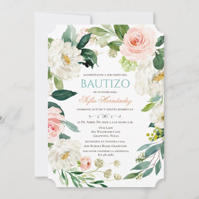 Invitación Bautizo Niña Invitacione De Bautizo Niña Baptismo (Anverso)