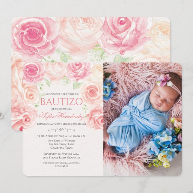 Invitación Bautizo Niña Invitacione De Bautizo Niña Baptismo (Anverso / Reverso)