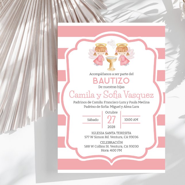 Invitación Bautizo niñas Baptism Cute Twels (Subido por el creador)