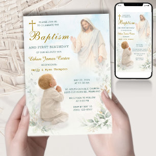 Invitación Bautizo Niño Anuncio Padrinos