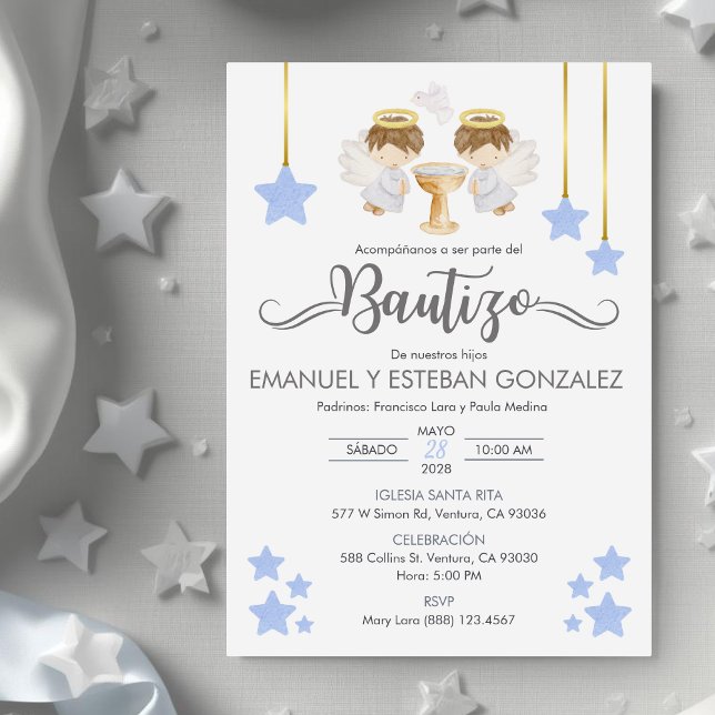 Invitación Bautizo niños Baptism Cute Twins Angels (Subido por el creador)