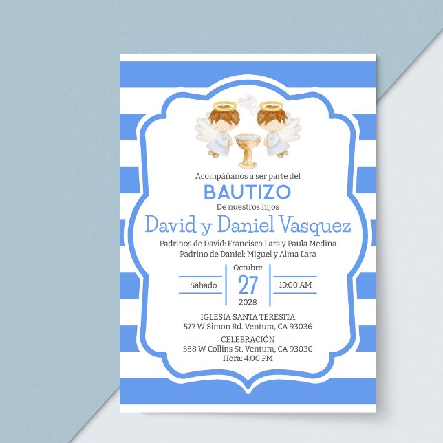 Invitación Bautizo niños Baptism Cute Twins Angels (Subido por el creador)