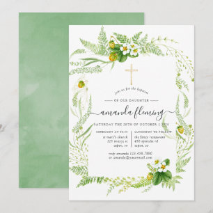 Invitación Bautizo o bautismo de vegetación acuarela