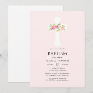Invitación Bautizo o bautismo floral acuarela