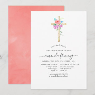 Invitación Bautizo/Pastel de flores de acuarela para bebé