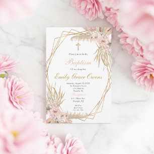 Invitación Bautizo rosa boho