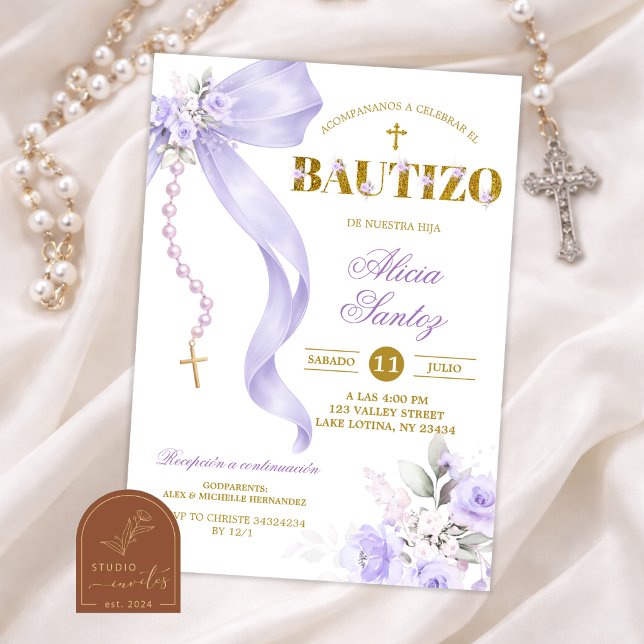 Invitación Bautizo Rosario Coquette Lazo Morado (Subido por el creador)