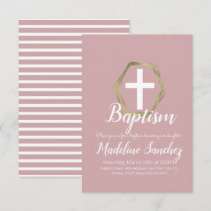Invitación Bautizo Rubor Rosa Oro Dedicación Bautizo