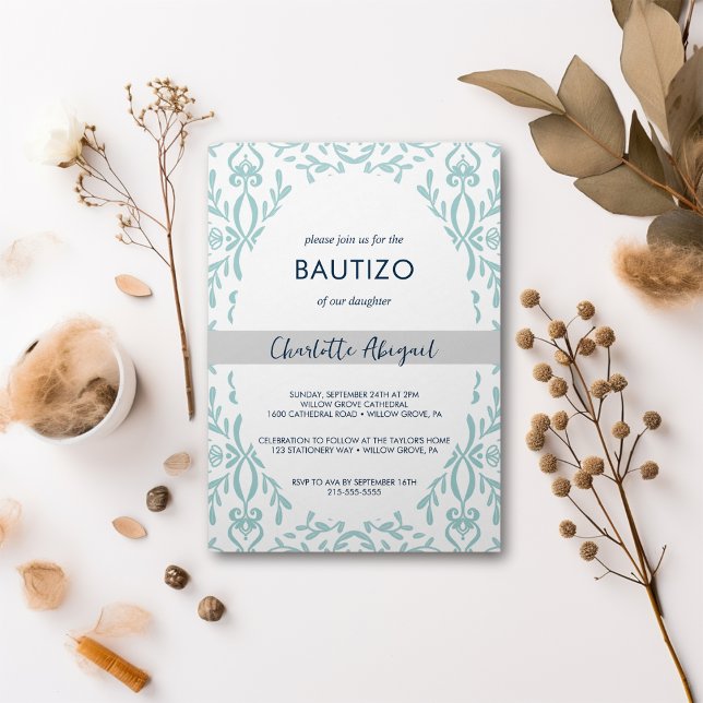 Invitación Bautizo Toile De Jouy Nino Nina Baptismo En Españo (Bautizo Toile De Jouy Nino Nina Baptism In Spanish Invitation)