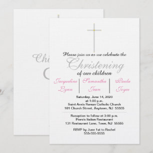 Invitación Bautizo Trillizas Rosadas