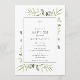 Invitación Bautizo Verde Acuarela