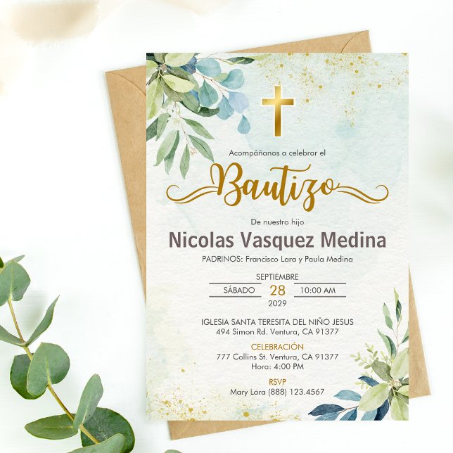 Invitación Bautizo Verde deja bautismo religioso (Subido por el creador)