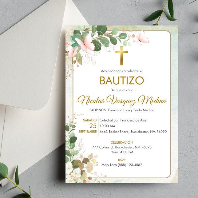 Invitación Bautizo Verde deja bautismo religioso (Subido por el creador)