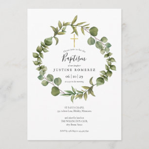 Invitación Bautizo Verde Eucalipto Bosque