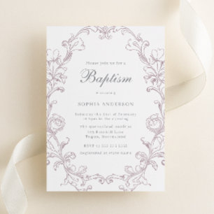 Invitación Bautizo Vintage Rococó Victoriano Rosado