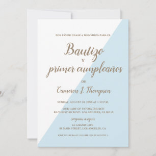 Invitación Bautizo y primer cumpleaños Baptismo Azul español