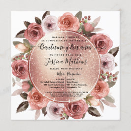 Invitación Bautizo y Tres Años Rubor Rosa Floral Purpurina de