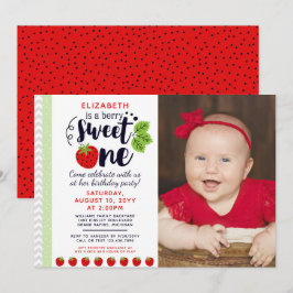 Invitación Baya Dulce UNO Fresa Bebé Primer Cumpleaños