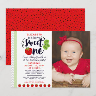 Invitación Baya Dulce UNO Fresa Bebé Primer Cumpleaños