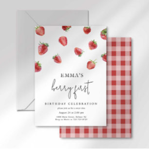 Invitación Baya Dulce Uno Fresa Primer Cumpleaños