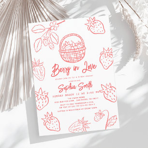 Invitación Baya enamorada Ducha de novia de fresa dibujada a 
