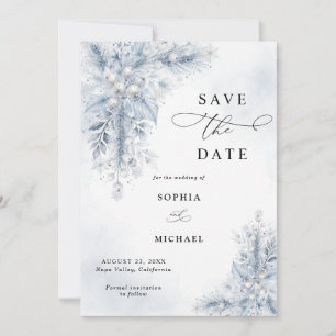 Invitación Bayas Blancas Congeladas Ahorro de Fecha de Boda d
