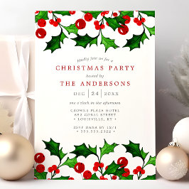 Invitación Bayas de Acebo Elegante a la Acuarela Fiesta de Na