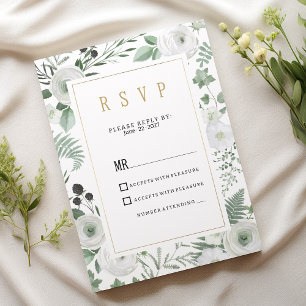 Invitación Bayas de menta blanca botánica RSVP floral