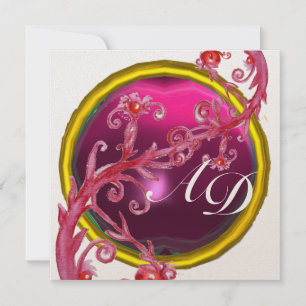 Invitación BAYAS MÁGICAS 4, MONOGRAM aquamarina azul dorado