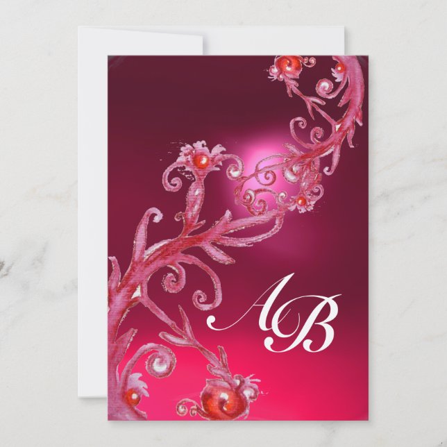 Invitación BAYAS MÁGICAS 4, MONOGRAM champán rojo rubí (Anverso)
