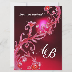 Invitación BAYAS MÁGICAS 4, MONOGRAM rojo burdeos