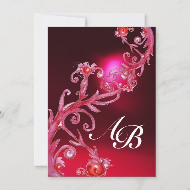 Invitación BAYAS MÁGICAS 4, MONOGRAM rojo burdeos (Anverso)