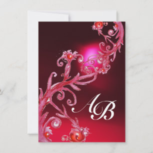 Invitación BAYAS MÁGICAS 4, MONOGRAM rojo burdeos