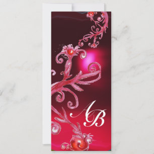 Invitación BAYAS MÁGICAS 4, MONOGRAM rojo burdeos