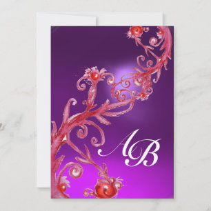Invitación BAYAS MÁGICAS 4, MONOGRAMA amatista rojo champán