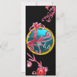 Invitación BAYAS MÁGICAS 4, MONOGRAMA azul aguamarina