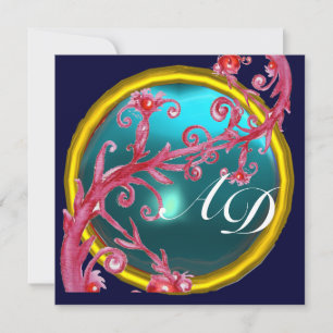 Invitación BAYAS MÁGICAS 4, MONOGRAMA azul negro morado blanc