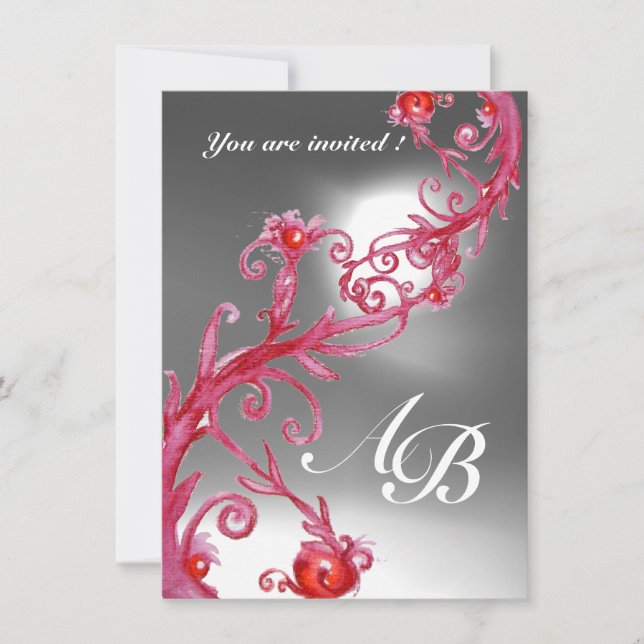 Invitación BAYAS MÁGICAS 4, MONOGRAMA cristal rojo blanco (Anverso)