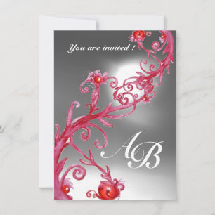 Invitación BAYAS MÁGICAS 4, MONOGRAMA cristal rojo blanco
