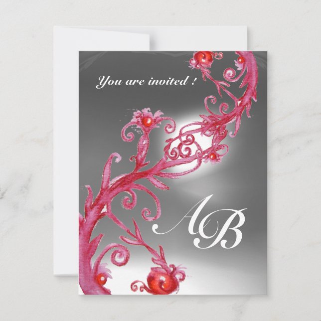 Invitación BAYAS MÁGICAS 4, MONOGRAMA cristal rojo blanco (Anverso)